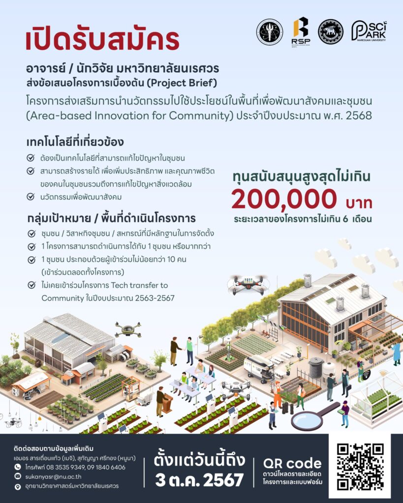 ขอเชิญชวนส่งข้อเสนอโครงการเบื้องต้น (Project Brief) “การถ่ายทอดเทคโนโลยีสู่ชุมชน ปีงบประมาณ 2568”